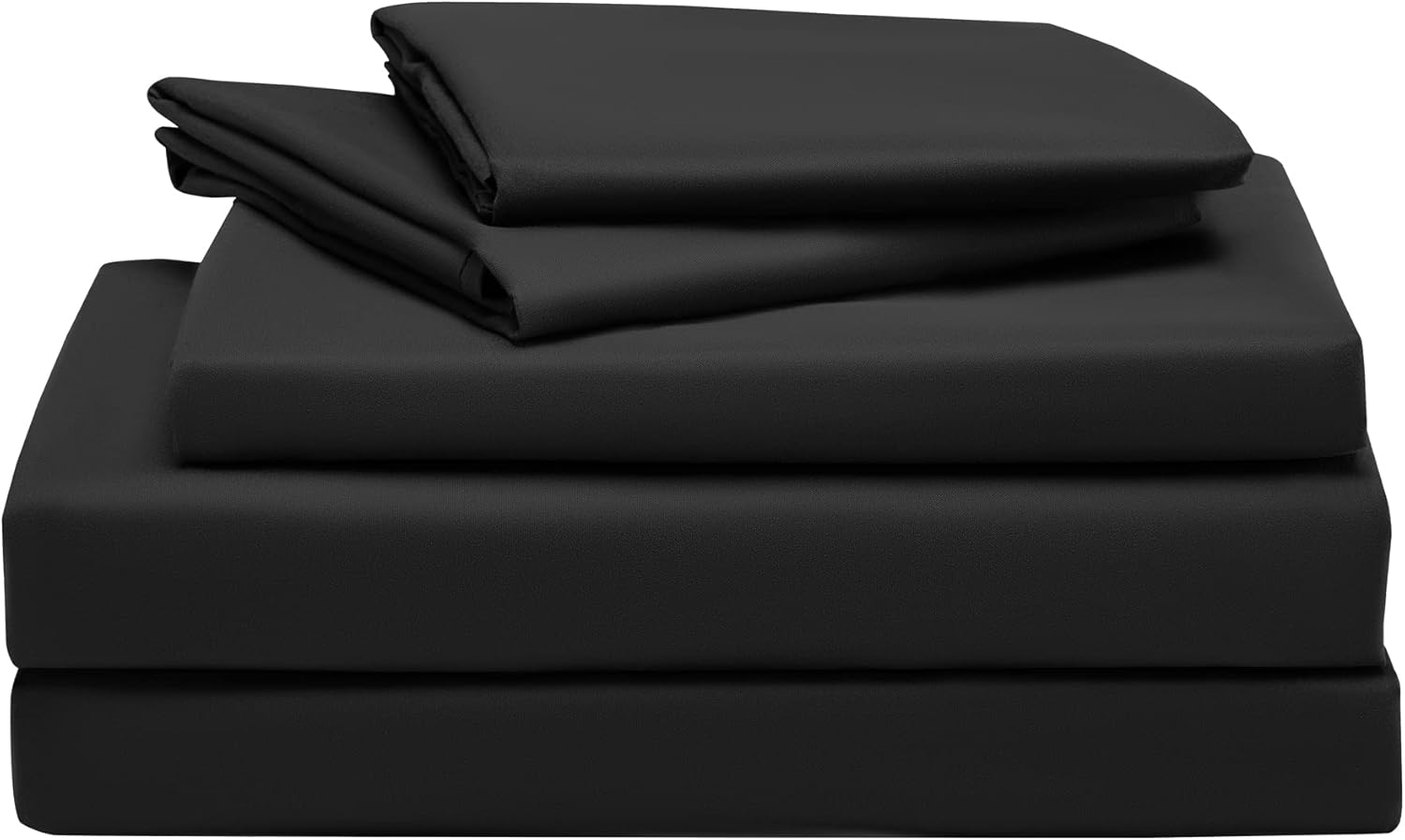 Nanotex Super Soft Cooling King Bed Sheets Set 4 Piece - Easy Care Fitted Flat Sheet & Pillowcase Sets - Wrinkle Free, Fade Resistant, Deep Pocket 16" (Black, King)