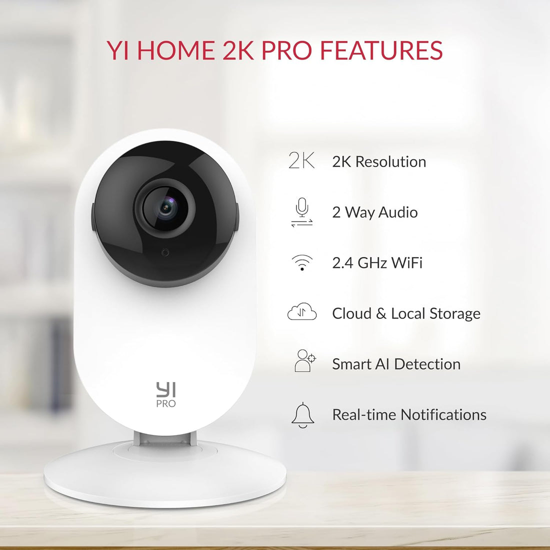 Pro 2K Home Security Camera, 2.4Ghz Indoor Camera with Person, Vehicle, Animal Smart Detection, Phone App for Baby, Pet, Dog Monitoring, Works with Alexa and Google Assistant