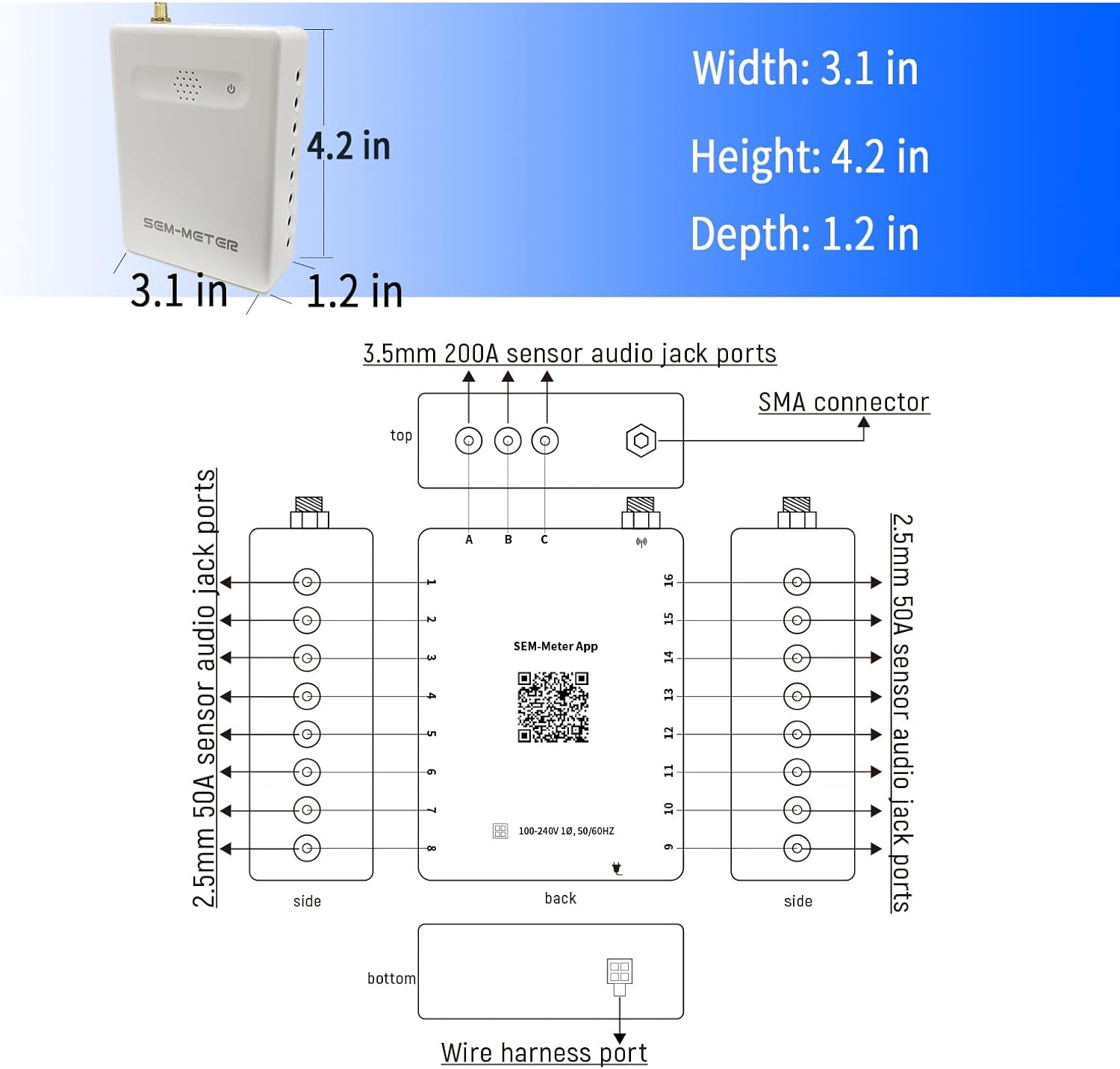 Smart Home Energy Monitor with 16 50A Circuit Level Sensors, Measure Power Usage in Real-Time, Easy Access to Energy Data & History with Mobile App (16 50A Circuit Level Sensors) - for All Phase !