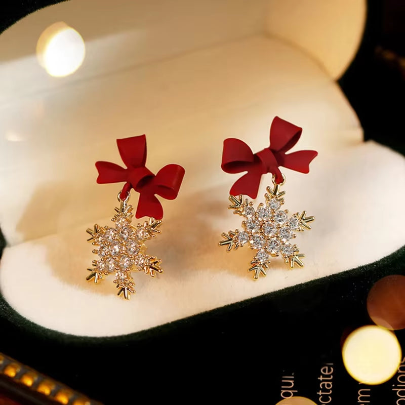 2023 New Red Bow Knot Snowflakes Drop Earring for Women Christmas Santa Claus Snowman Earrings Girls Xmas Jewelry Gifts