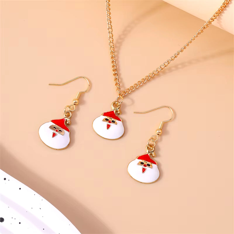 Fashion Christmas Necklace Earrings Jewelry Set for Women Christmas Tree Hat Deer Necklace Girls Party Festival Jewelry Gifts