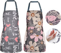 2 Pack Floral Aprons with Pocket Blooming Womens Waterproof Adjustable Cooking Aprons Kitchen Gardening Salon