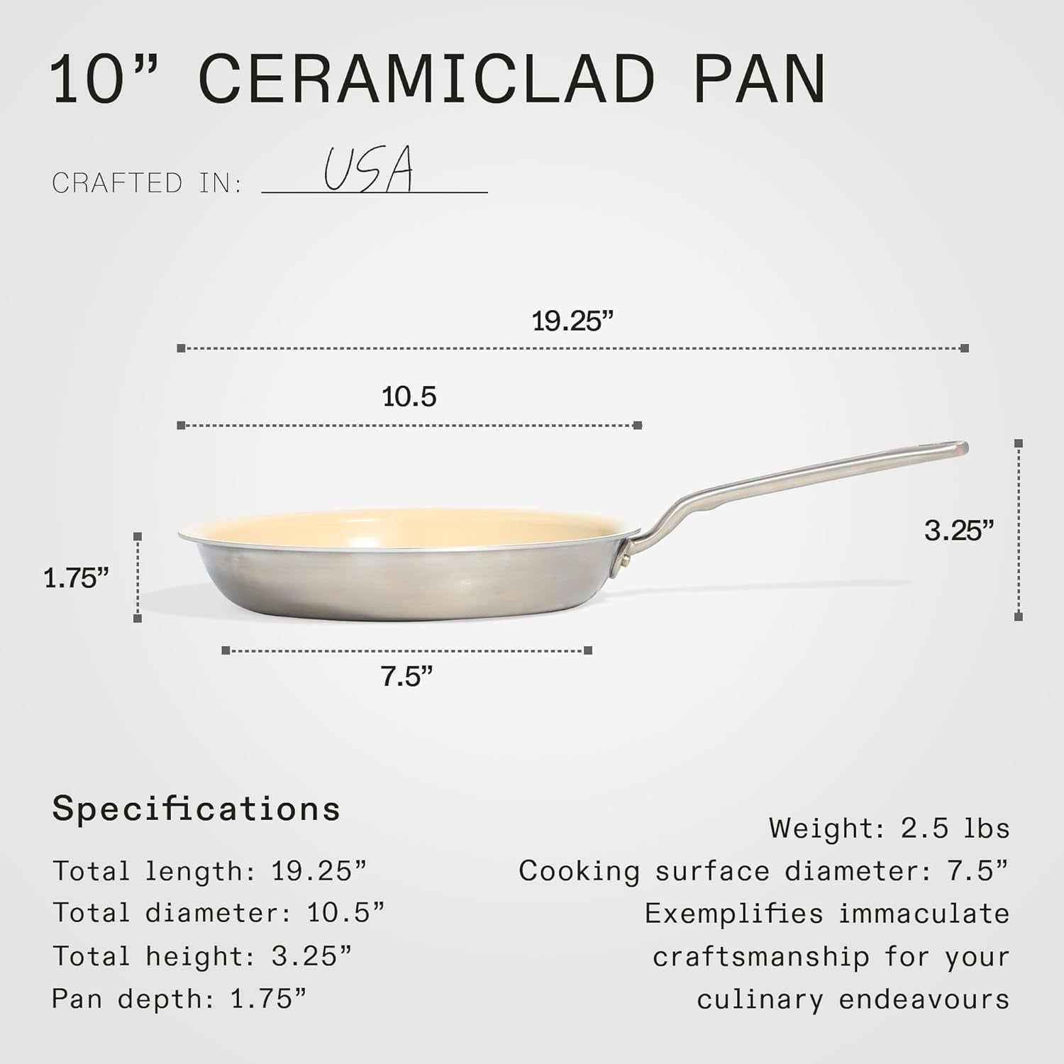 Cookware - 10" Nonstick Ceramic Frying Pan - 5 Ply Stainless Clad - Professional Cookware - Crafted in USA - Induction Compatible