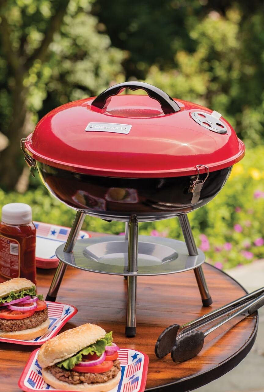 14" Inch BBQ, 14" X 14" X 15", Portable Charcoal Grill, (Red), CCG-190RB