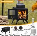 Hot Tent Stove,  Wood Burning Stove, Portable Wood Stove with 6 Stainless Chimney Pipes for Outdoor Heating & Cooking, Ice Fishing, Hunting