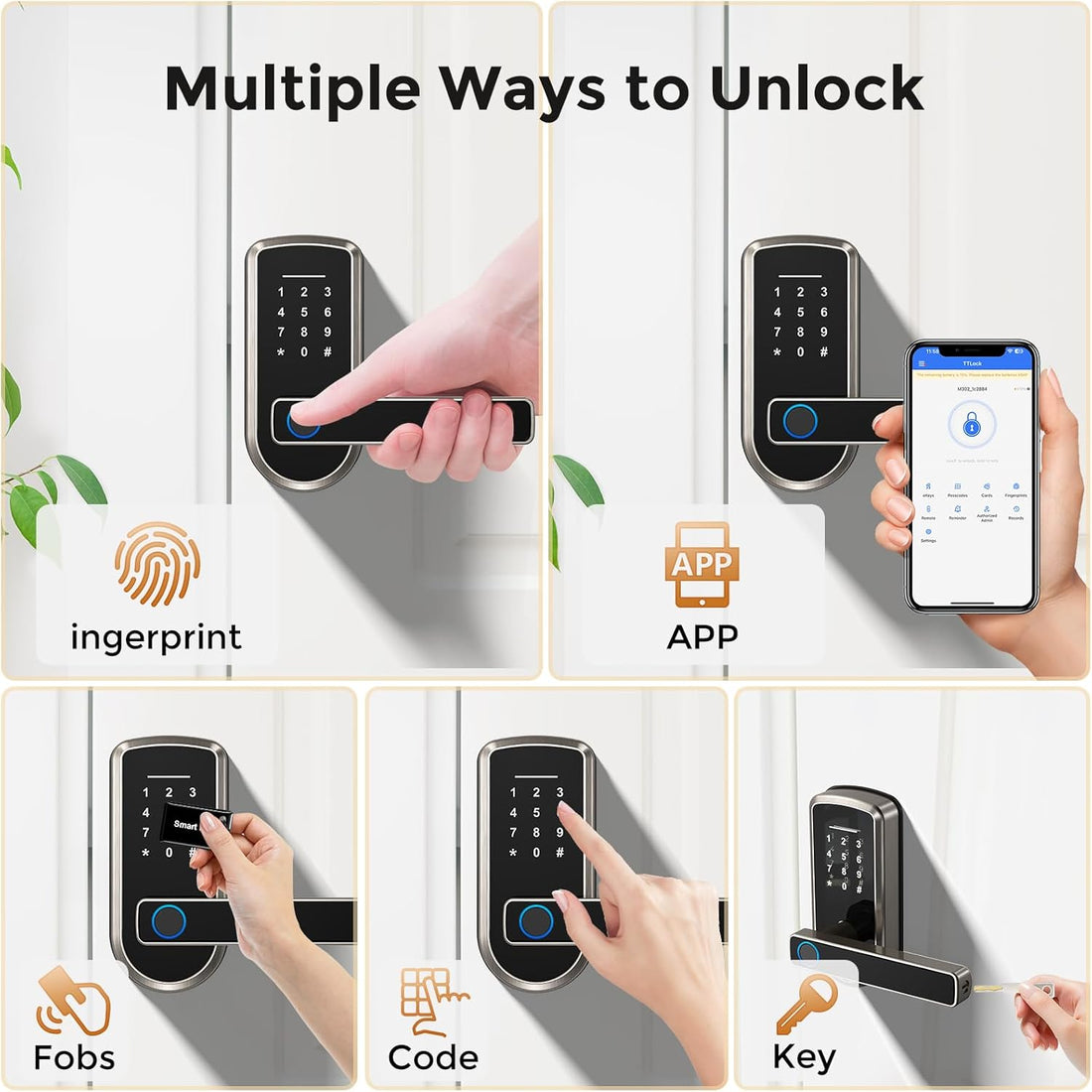 Keyless-Entry Fingerprint Smart Door Lock, Smart Locks for Front Door with Code Passcode App Control All in One Zinc Alloy Electronic Digital Door Lock with Keypad, Easy Installation