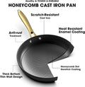 Non Stick Frying Pans, Professional Cast Iron Skillets 2 Pcs - 8 Inch & 10 Inch Frying Pans Nonstick, Honeycomb Long Lasting Nonstick Pots and Pans Set, Gold Handle, Oven Safe Pan