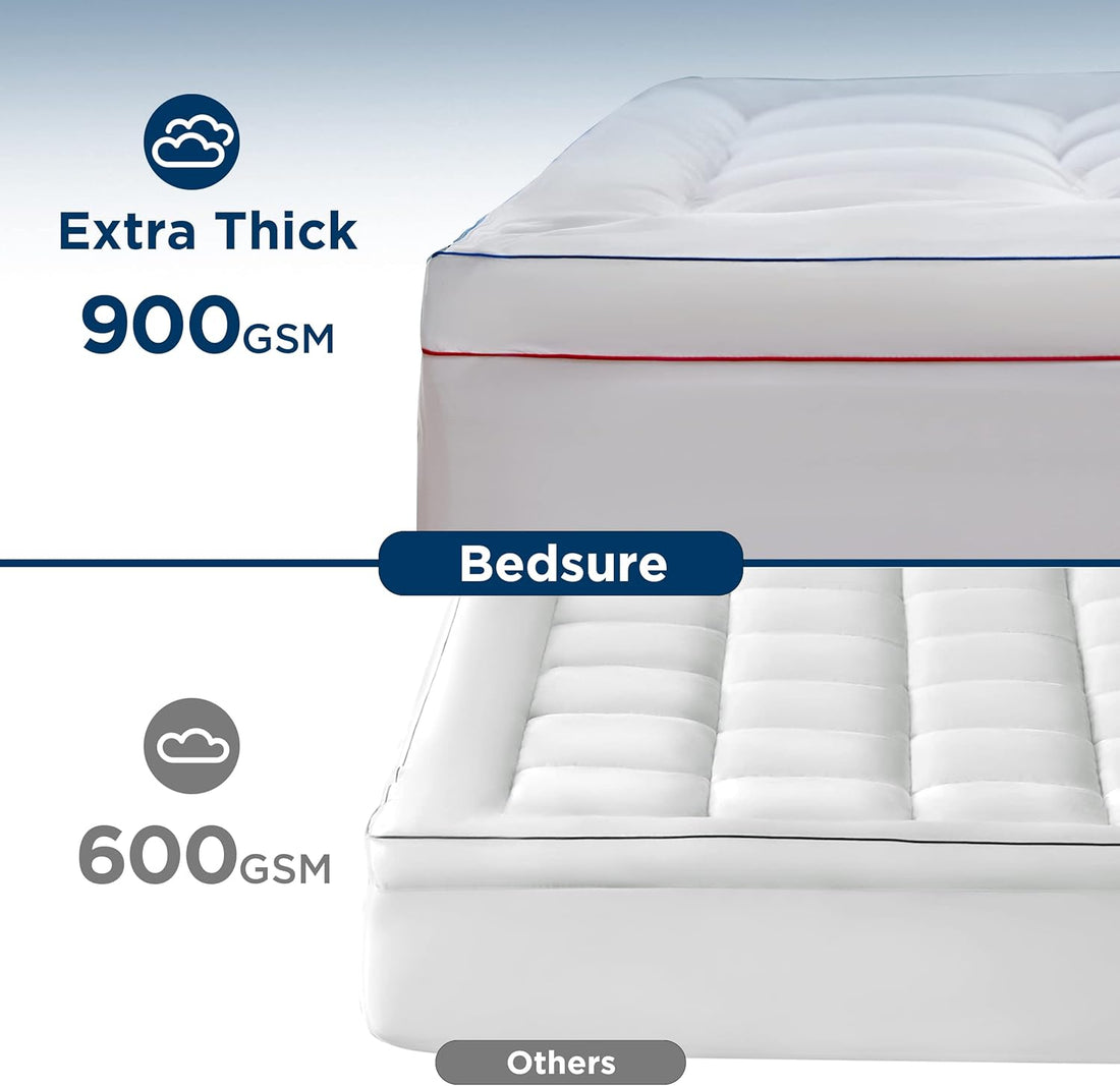 Pillow Top Mattress Topper Queen - Fluffy Mattress Pad Cover with Deep Pocket Fits up to 21", Plush Soft Bed Topper for Back Pain Relief, Overfilled with down Alternative Filling, White