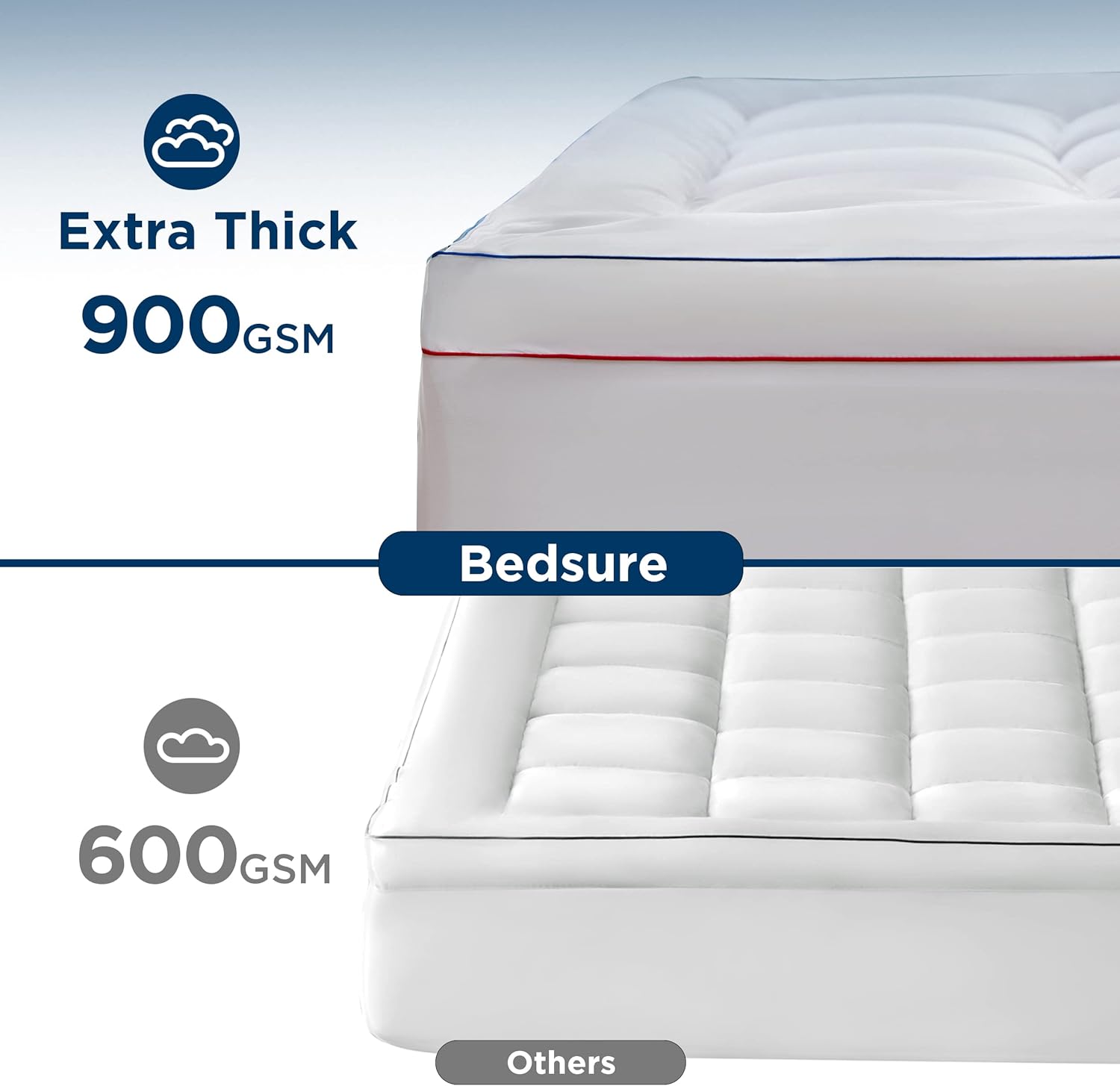 Pillow Top Mattress Topper Queen - Fluffy Mattress Pad Cover with Deep Pocket Fits up to 21", Plush Soft Bed Topper for Back Pain Relief, Overfilled with down Alternative Filling, White