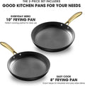 Non Stick Frying Pans, Professional Cast Iron Skillets 2 Pcs - 8 Inch & 10 Inch Frying Pans Nonstick, Honeycomb Long Lasting Nonstick Pots and Pans Set, Gold Handle, Oven Safe Pan