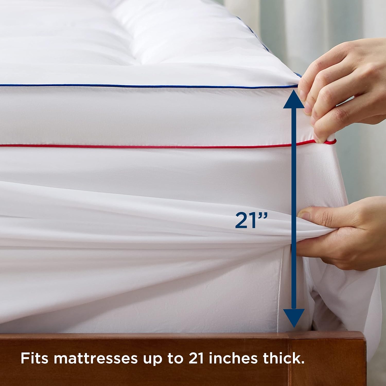 Pillow Top Mattress Topper Queen - Fluffy Mattress Pad Cover with Deep Pocket Fits up to 21", Plush Soft Bed Topper for Back Pain Relief, Overfilled with down Alternative Filling, White