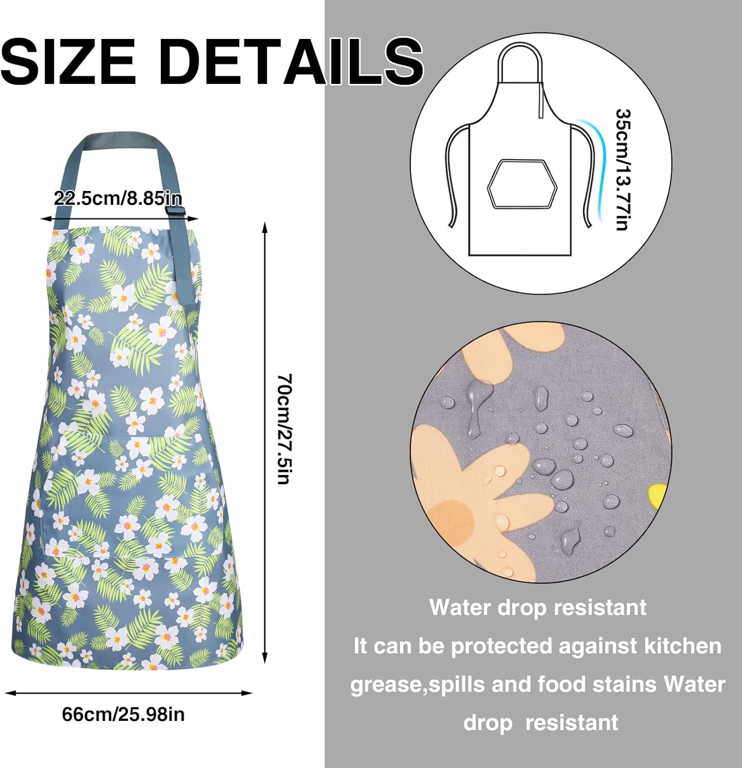 3 Pack Floral Aprons with Pocket, Blooming Womens Aprons Waterproof Adjustable Cooking Aprons for Kitchen Gardening and Salon