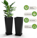 Set of 2 Tall Outdoor Planters 24 Inch, Large Planters for Indoor Outdoor Plants, Tapered Square Flower Pots with Tray for Patio,Black