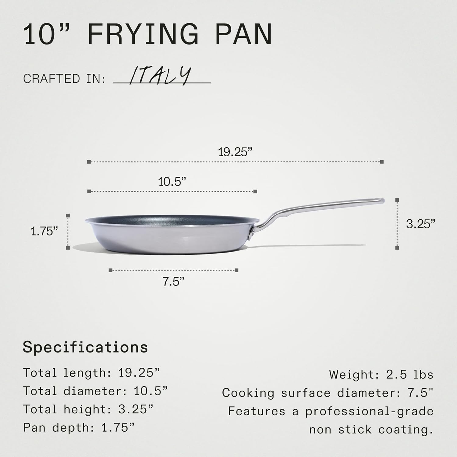 Cookware - Procoat 10" Non Stick Frying Pan (Graphite) - 5 Ply Stainless Clad Nonstick - Professional Cookware - Crafted in USA - Induction Compatible