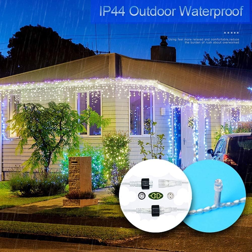 Christmas Lights Outdoor Decorations 400 LED 33Ft 8 Modes Curtain Fairy String Light with 75 Drops, Clear Wire LED String Light Decor for Wedding Party Holiday Christmas Decorations Cool White