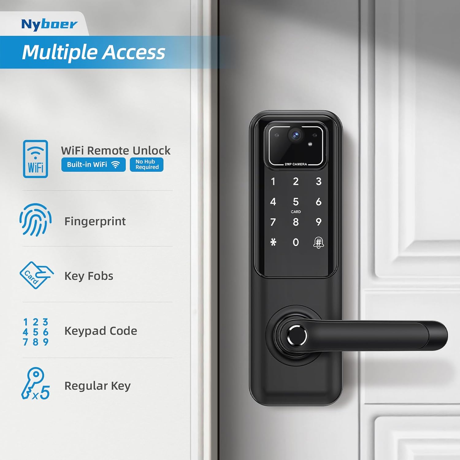 Wifi Video Smart Door Lock: Fingerprint Door Lock with Camera- Keyless Entry Door Lock with Handle - Electronic Digital Door Lock with Keypad - Wifi Smart Lock for Front Door