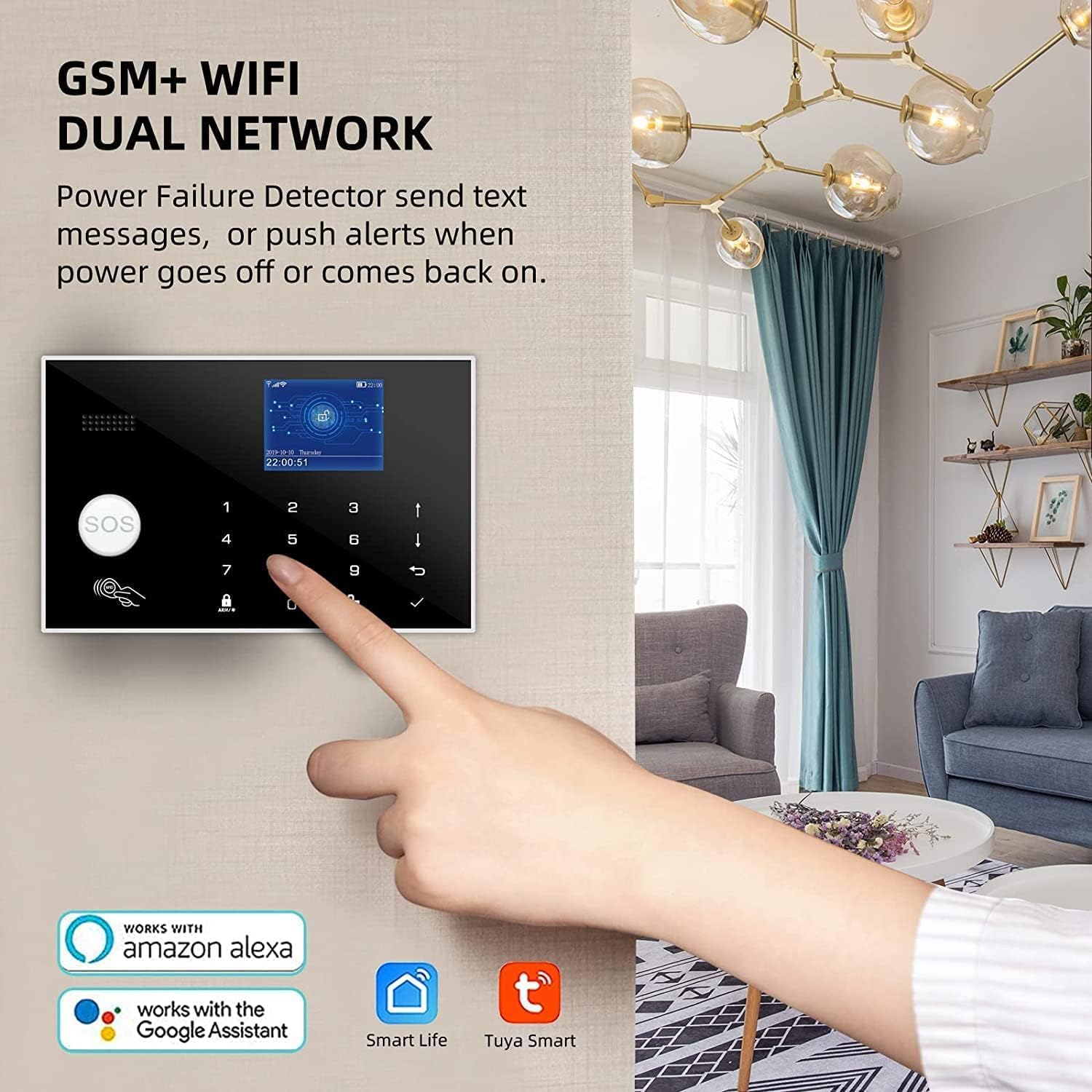 Wifi and GSM Home Security Alarm System, Door/Window Sensor (X10) Motion Detector (X1) with Smart Life and Tuya App Alert, Works with Google Assistant and Alexa