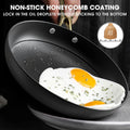 Non Stick Frying Pans, Professional Cast Iron Skillets 2 Pcs - 8 Inch & 10 Inch Frying Pans Nonstick, Honeycomb Long Lasting Nonstick Pots and Pans Set, Gold Handle, Oven Safe Pan