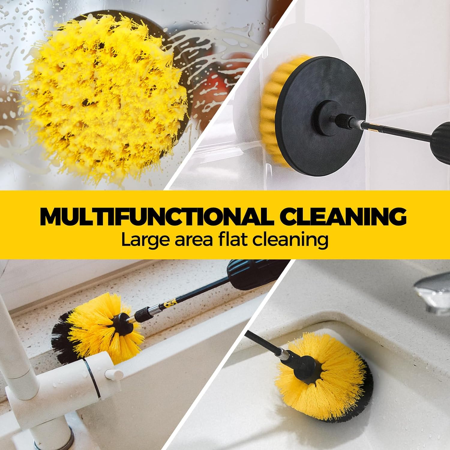 6Pack Cleaning Brush Power Scrubber Cleaning Brush Extended Long Attachment Set All Purpose Scrub Brushes Kit for Grout, Floor, Tub, Shower, Tile, Bathroom,Car Cleaning Brush，Yellow