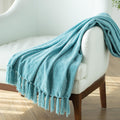 Extra Large Lightweight 108X90 Soft Chenille Throw Bed Blanket for Bedroom with Fringe Tassel, Decorative Blankets and Throws, Cozy Warm Blanket for Men and Women, Blue Oversized King Size