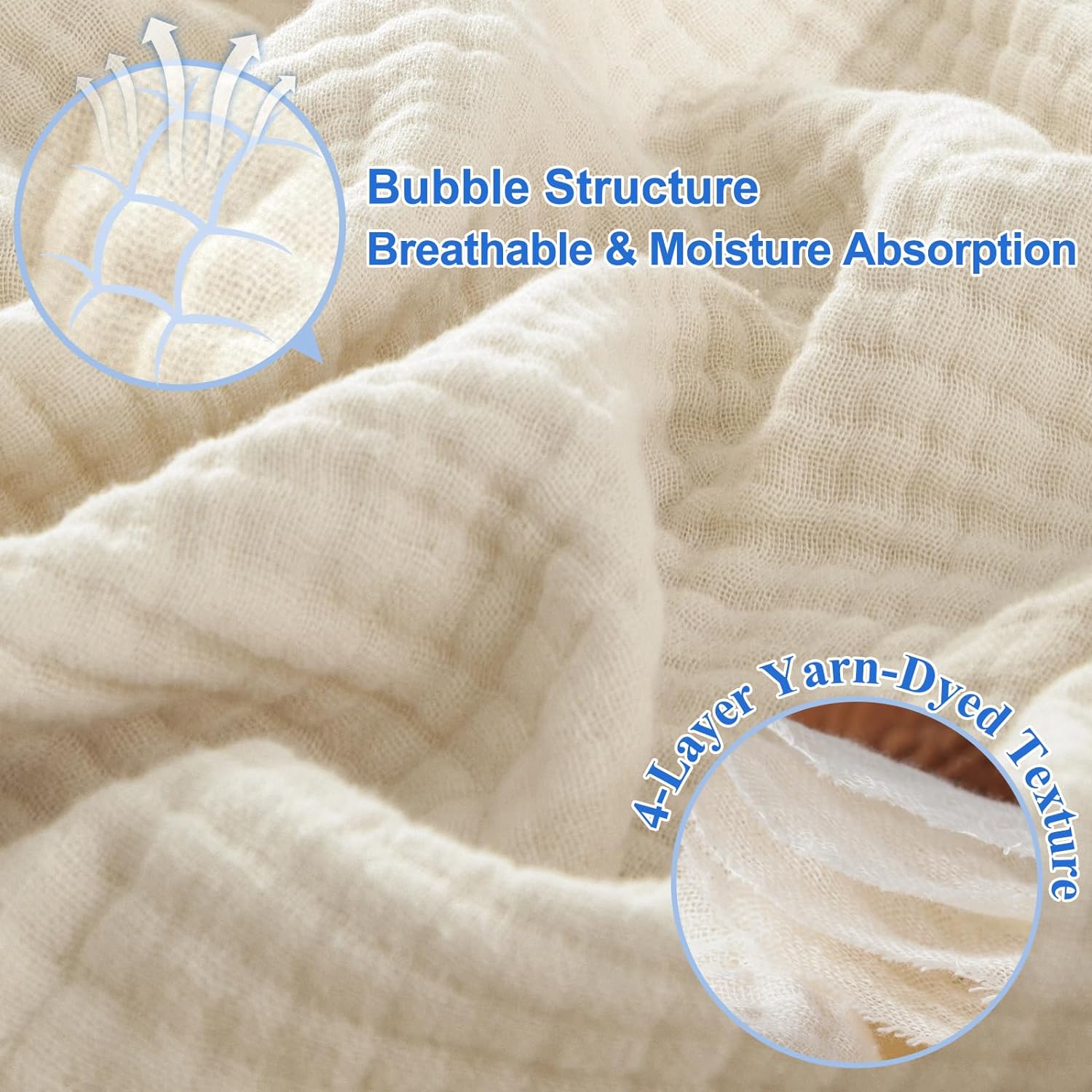 100% Cotton Muslin Throw Blanket 50" X 60", 4-Layer Lightweight and Breathable Blanket for Summer, Luxuriously Soft Gauze Blanket for Couch, Elegant Home Decoration, Beige/Birch