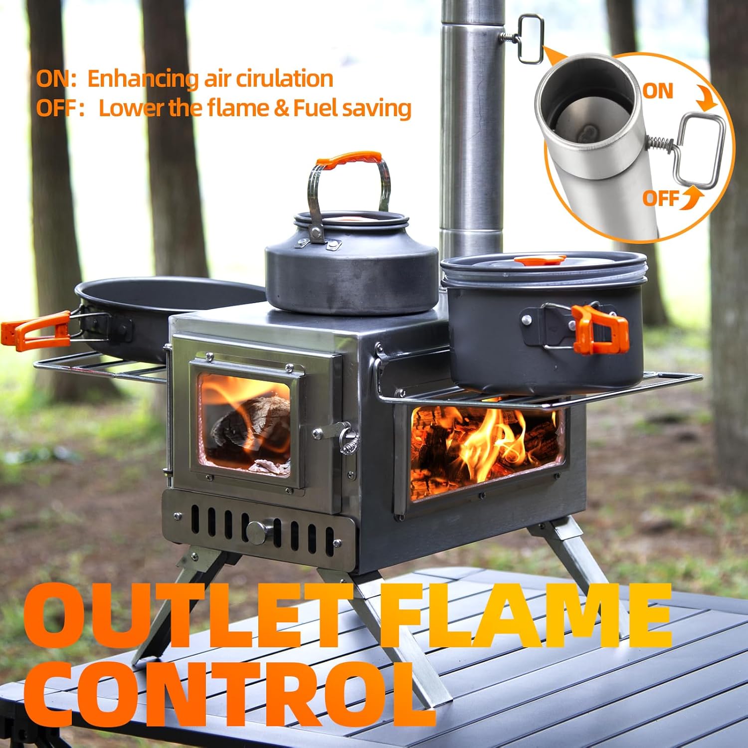 Hot Tent Stove,  Wood Burning Stove, Portable Wood Stove with 6 Stainless Chimney Pipes for Outdoor Heating & Cooking, Ice Fishing, Hunting