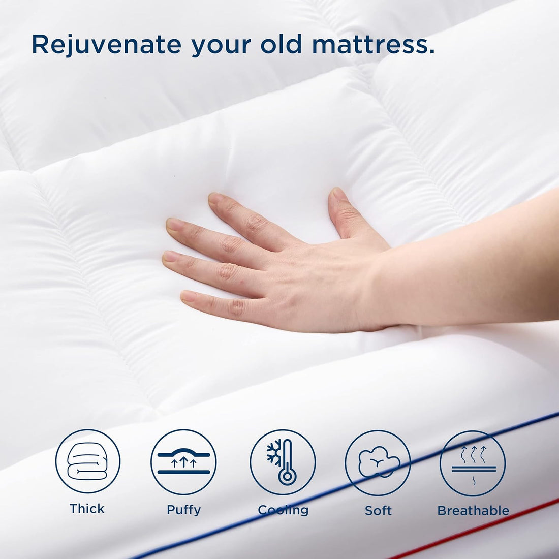 Pillow Top Mattress Topper Queen - Fluffy Mattress Pad Cover with Deep Pocket Fits up to 21", Plush Soft Bed Topper for Back Pain Relief, Overfilled with down Alternative Filling, White