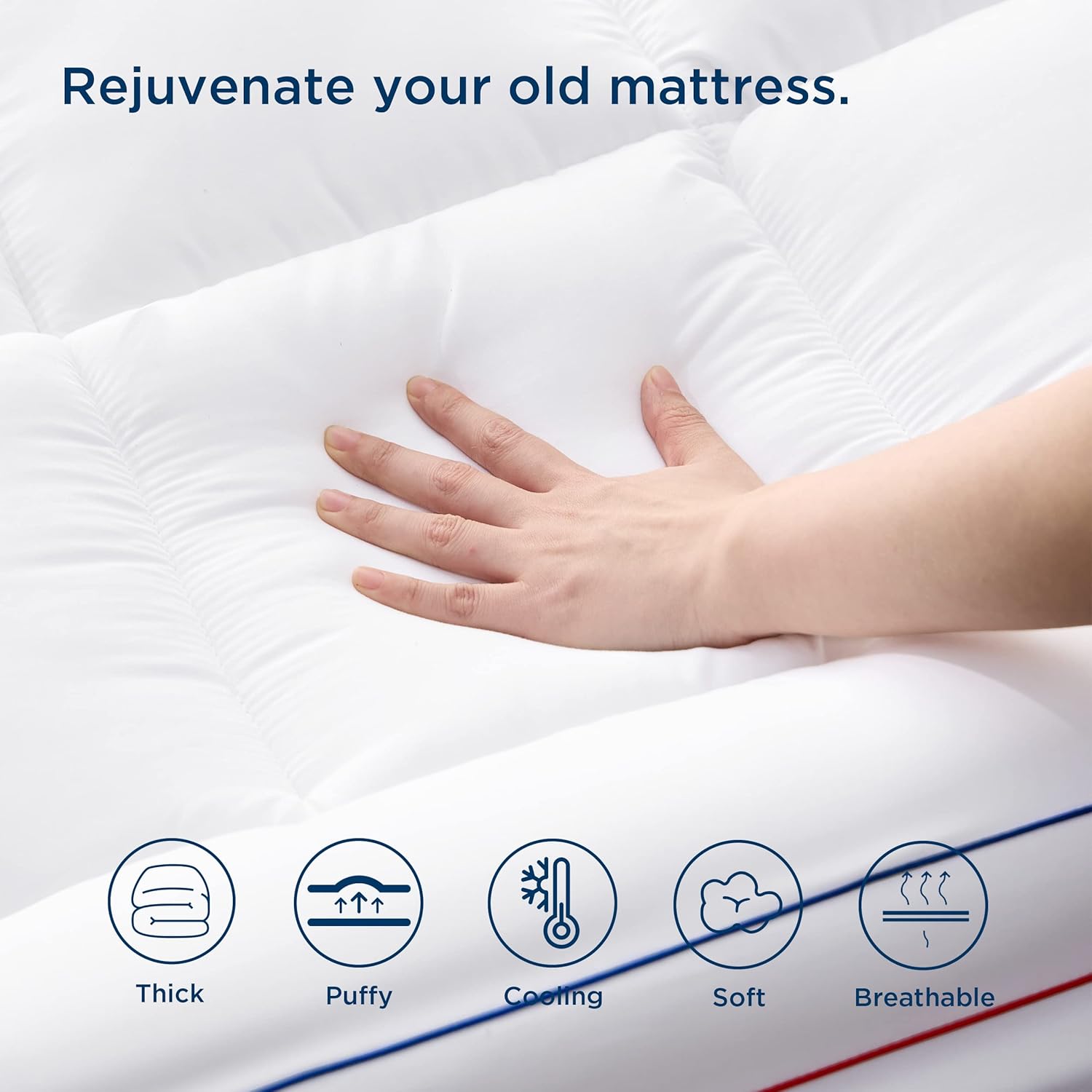 Pillow Top Mattress Topper Queen - Fluffy Mattress Pad Cover with Deep Pocket Fits up to 21", Plush Soft Bed Topper for Back Pain Relief, Overfilled with down Alternative Filling, White
