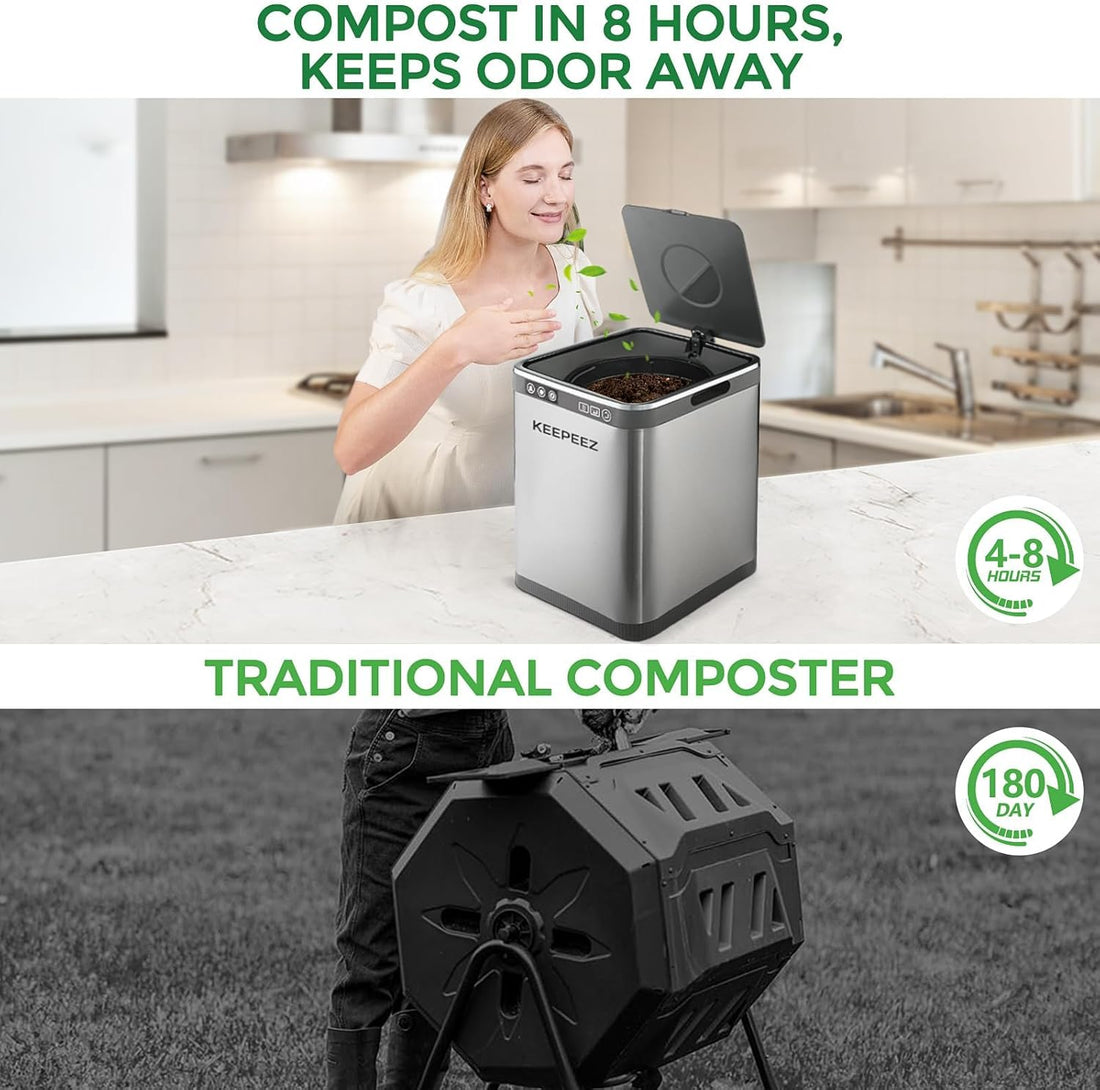 Upgraded Electric Composter, 1 Gallon Largest Smart Indoor Compost Bin Kitchen, 2 Carbon Filter, Food Recycling Composting Odor Free, Converts Waste to Dry Compost, Kitchen Composter 80% Energy Saver