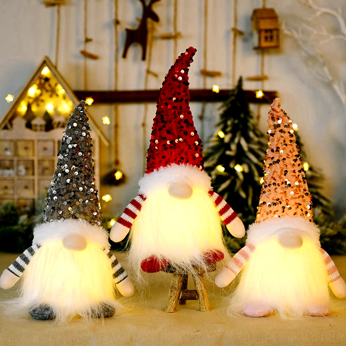 Christmas Doll Elf Gnome with Led Light Christmas Decorations 2024 for Home Xmas Navidad New Year 2025 Children'S Gifts Supplies