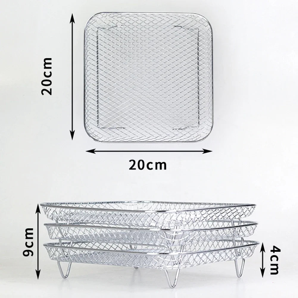 3-Layers Air Fryers Rack Stackable Grid Grilling Rack Stainless Steel Anti-Corrosion Home Kitchen Oven Steamer Cooker Gadgets