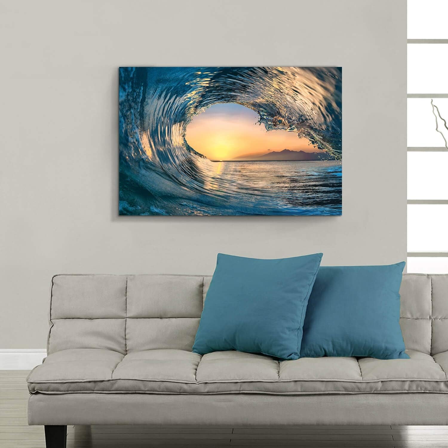 Ocean Wave Picture Wall Art: Tropical Seascape Sunset Canvas Prints for Office (36'' X 24'' X 1 Panel)