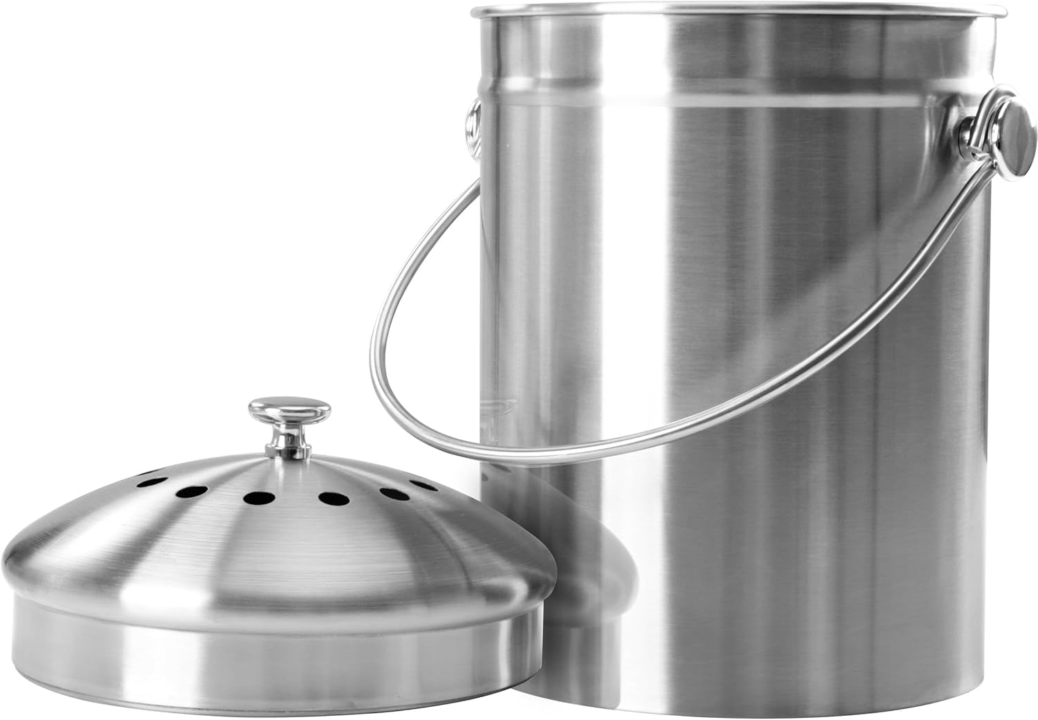 Compost Bin for Kitchen Countertop - 1.3 Gallon Compost Bucket for Kitchen with Lid - Includes 1 Spare Charcoal Filter (Silver)