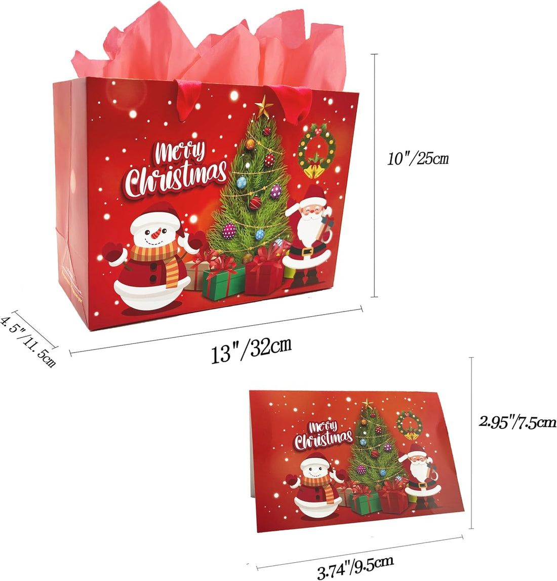 Large Christmas Gift Bags with Wrapping Paper Card and Tissue Papers, Merry Christmas Gift Bags for Holiday Party Gift Wrap