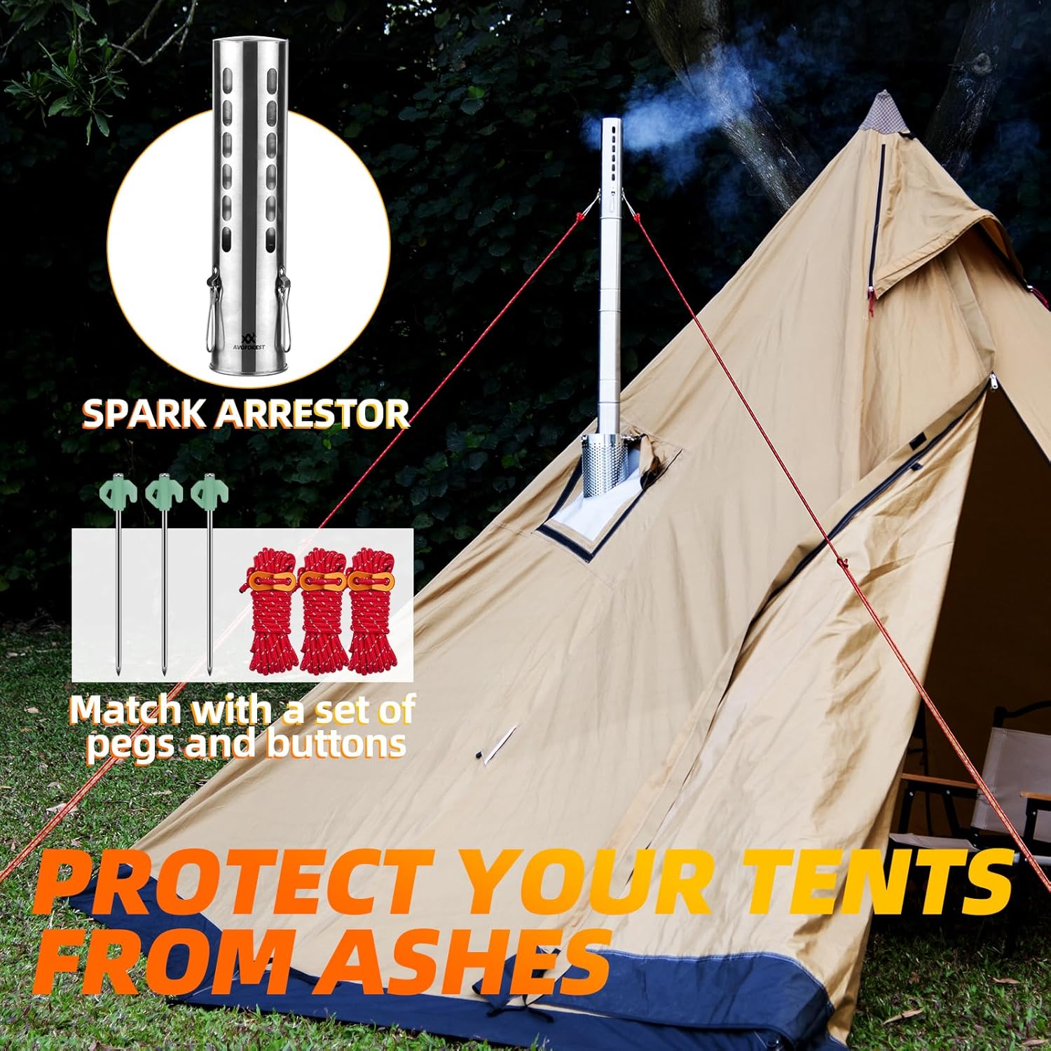 Hot Tent Stove,  Wood Burning Stove, Portable Wood Stove with 6 Stainless Chimney Pipes for Outdoor Heating & Cooking, Ice Fishing, Hunting
