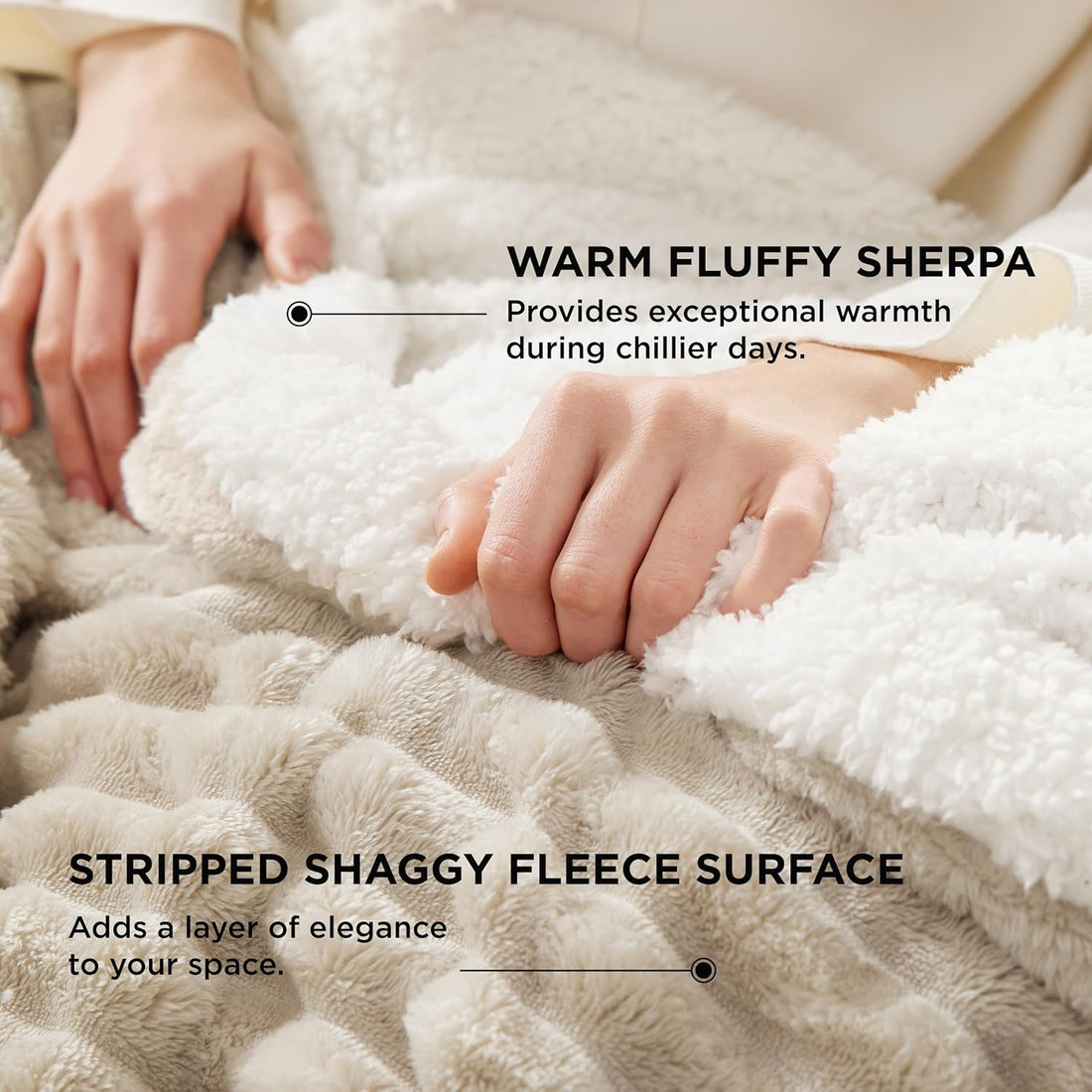 Sherpa Throw Blanket for Couch - Super Soft Cozy Blanket for Bed, Fleece Thick Warm Blanket for Winter, Plush Beige Throw Blanket Gift for Women, 50X60 Inches