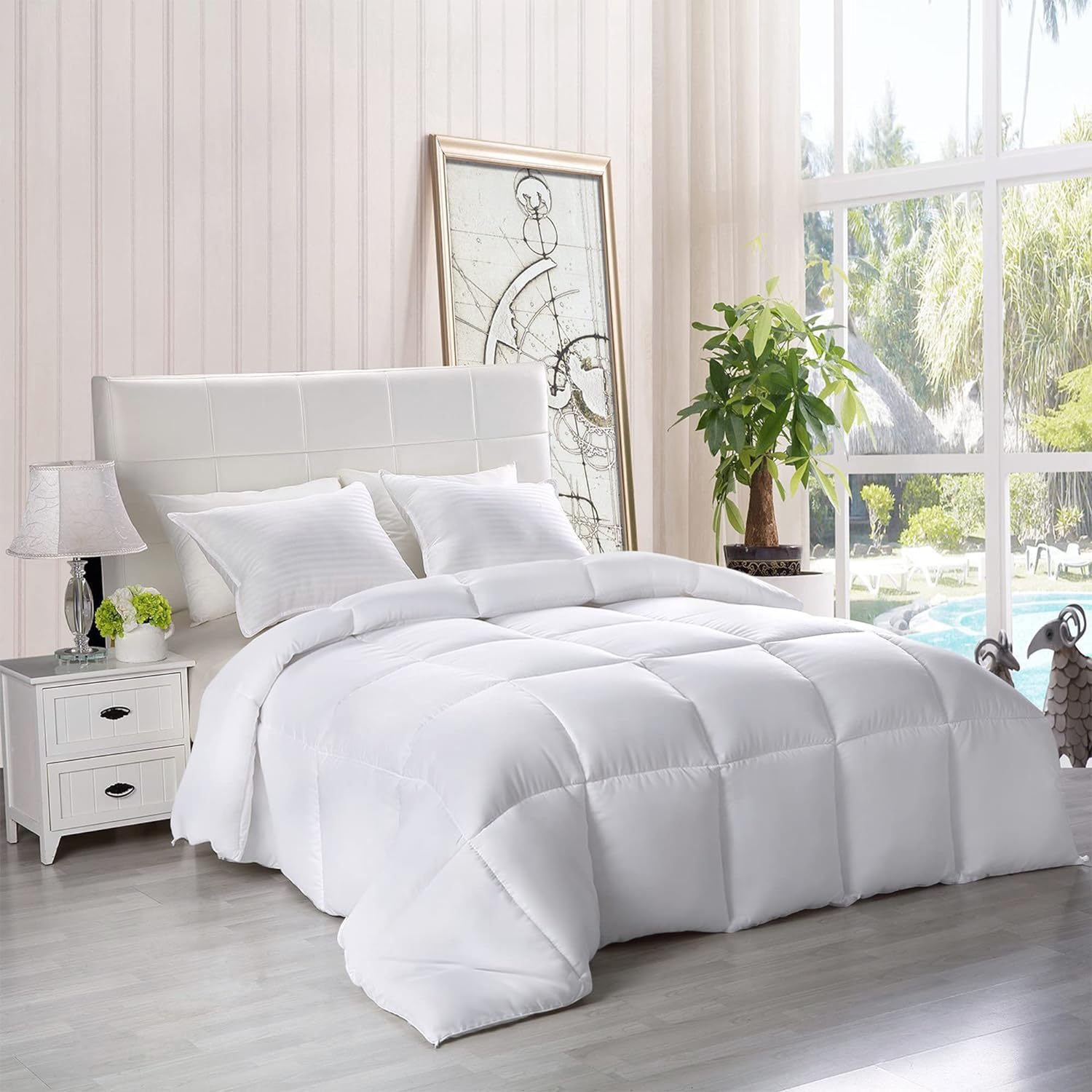 Comforters Queen Size, All Season Duvet Insert, down Alternative Box Stitched Bed Comforter with Corner Tabs, Machine Washable (White)