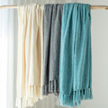 Extra Large Lightweight 108X90 Soft Chenille Throw Bed Blanket for Bedroom with Fringe Tassel, Decorative Blankets and Throws, Cozy Warm Blanket for Men and Women, Blue Oversized King Size