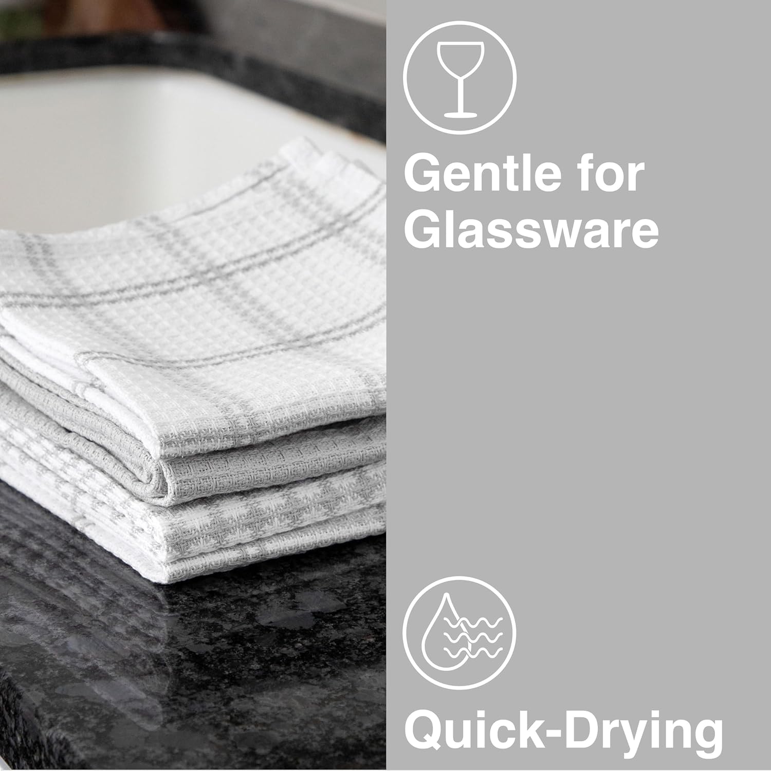 Premium Waffle Dish Cloths: Highly Absorbent, Super Soft - 100% Cotton, 12"X13" Flat Waffle Dish Cloth for Cleaning & Drying, (4-Pack), Grey