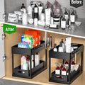 under Sliding Cabinet Basket Organizer, 2 Tier under Sink Organizers Black under Sink Storage for Bathroom Kitchen