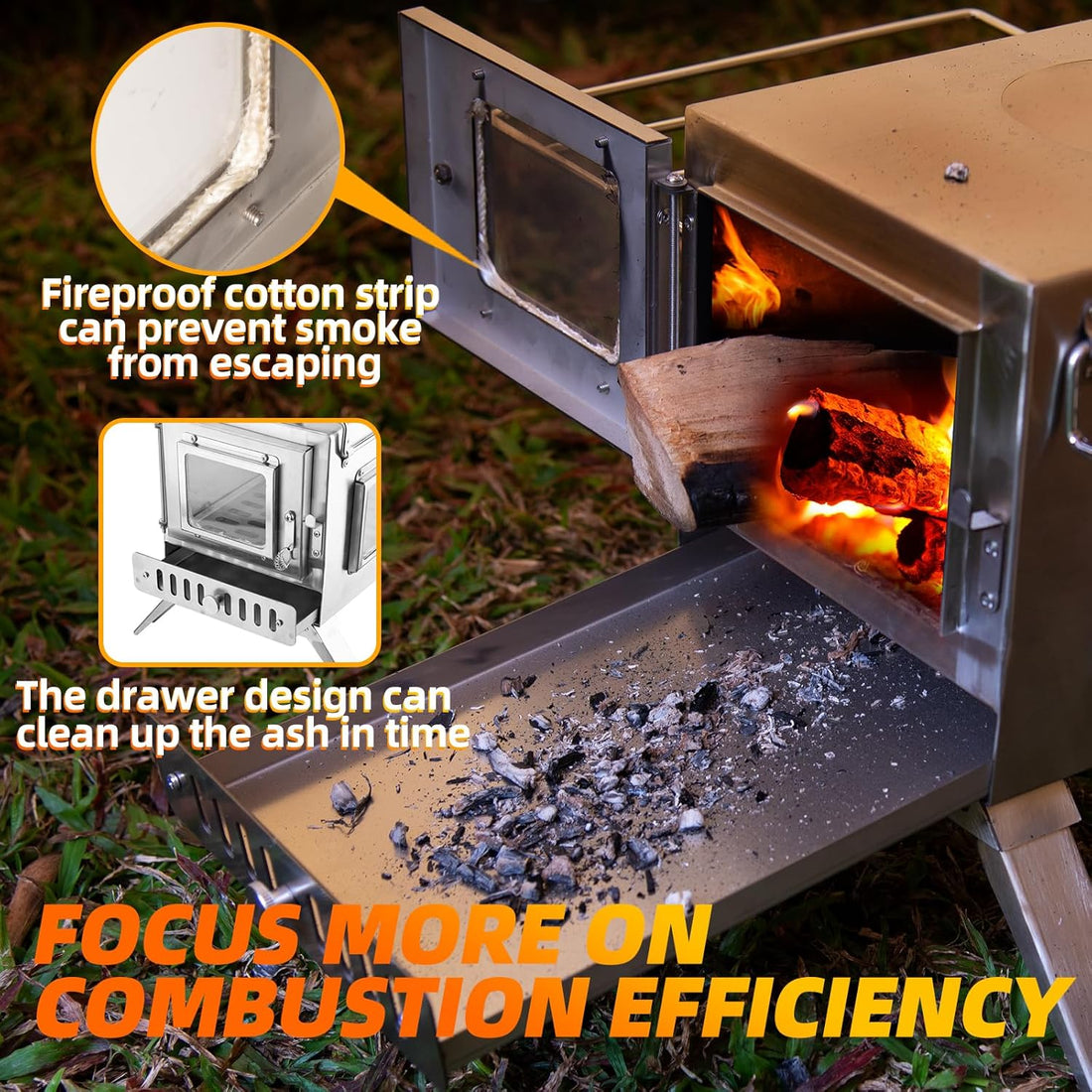 Hot Tent Stove,  Wood Burning Stove, Portable Wood Stove with 6 Stainless Chimney Pipes for Outdoor Heating & Cooking, Ice Fishing, Hunting