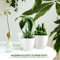 - Plant Pots with Drainage - 7/6.6/6/5.3/4.8 Inches Home Decor Flower Pots for Indoor Planter - Pack of 5 Plastic Planters, Cactus, Succulents Pot - White