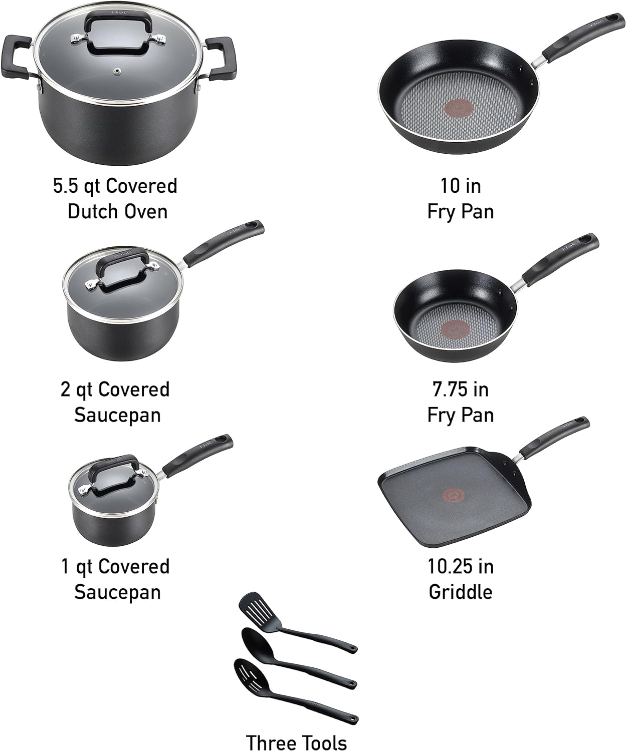 Signature Nonstick Cookware Set 12 Piece, Oven Broiler Safe 350F, Pots and Pans, Kitchen Cooking Set W/ Fry Pans, Saucepans, Saute Pan, Dutch Oven, Griddle, Kitchen, Home, Dishwasher Safe, Black