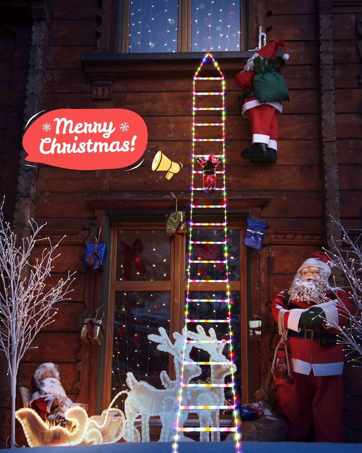 LED Christmas Lights - 10Ft Christmas Decorative Ladder Lights with Santa Claus, Christmas Decorations Lights for Indoor Outdoor, Window, Garden, Home, Wall, Xmas Tree Decor (Multicolor)