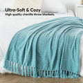 Extra Large Lightweight 108X90 Soft Chenille Throw Bed Blanket for Bedroom with Fringe Tassel, Decorative Blankets and Throws, Cozy Warm Blanket for Men and Women, Blue Oversized King Size