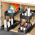 under Sliding Cabinet Basket Organizer, 2 Tier under Sink Organizers Black under Sink Storage for Bathroom Kitchen