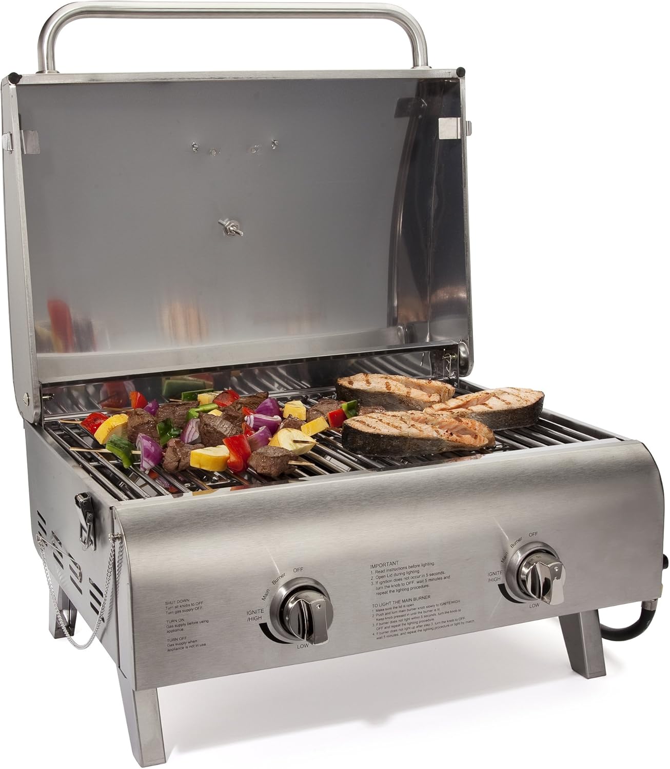 CGG-306 Chef'S Style Portable Propane Tabletop 20,000, Professional Gas Grill, Two 10,000 BTU Burners, Stainless Steel