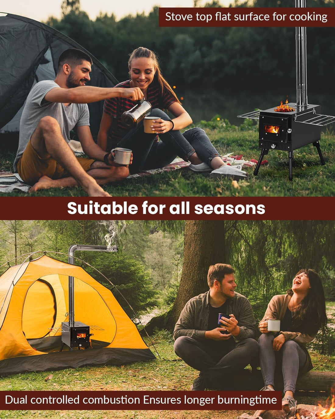 Wood Stove, Outdoor Wood Burning Stove, Camping Stove, Portable Tent Stove with Heat Control Stovepipe & Elbow Pipe for Outdoor Cooking, Camping and Ice-Fishing
