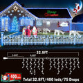 Christmas Lights Outdoor Decorations 400 LED 33Ft 8 Modes Curtain Fairy String Light with 75 Drops, Clear Wire LED String Light Decor for Wedding Party Holiday Christmas Decorations Cool White