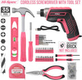 35Pc Pink Tool Kit with 3.6V USB Electric Screwdriver and Drill Set. Complete Women Tool Set
